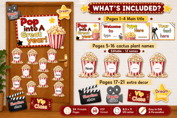 Editable Bulletin Board Kit Door Decor: A Movie-Themed Approach to Classroom Engagement