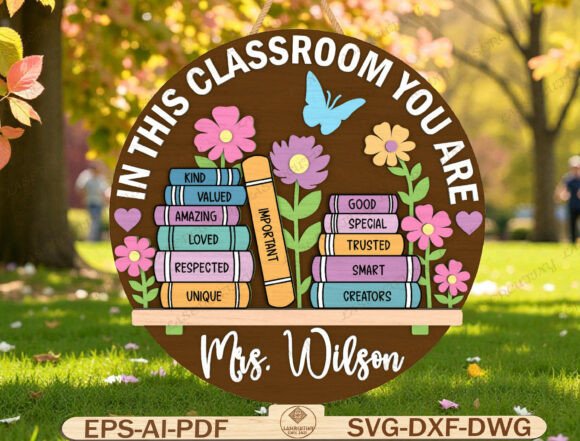 Teacher Name Round Door Hanger Laser Cut