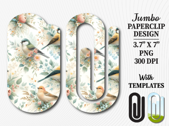 Vintage Bird Floral Jumbo Paperclip: A Digital Design for Creative Projects
